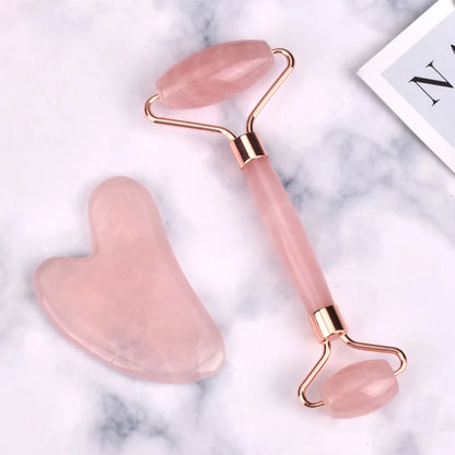 Rose Quartz Gua Sha face massage Roller set